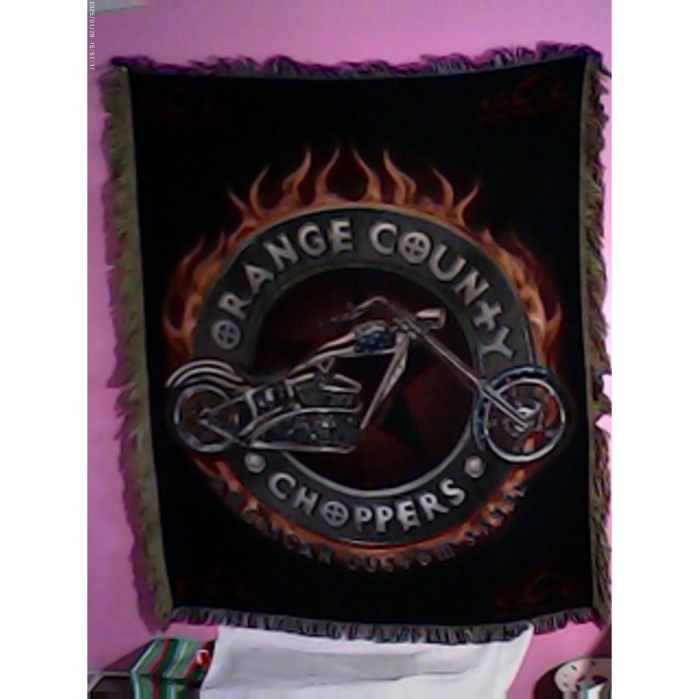 Orange County Choppers OCC Woven Tapestry Throw Blanket Motorcycle Biker Flames